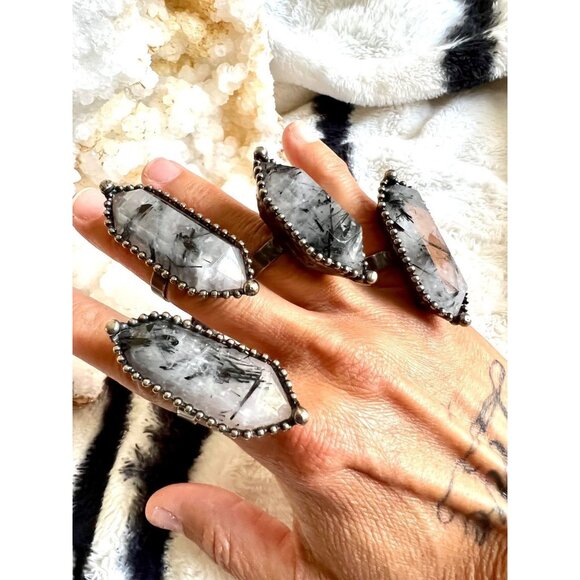 MASSIVE Witchy Tourmalated DT Quartz Ring - Picture 2 of 9